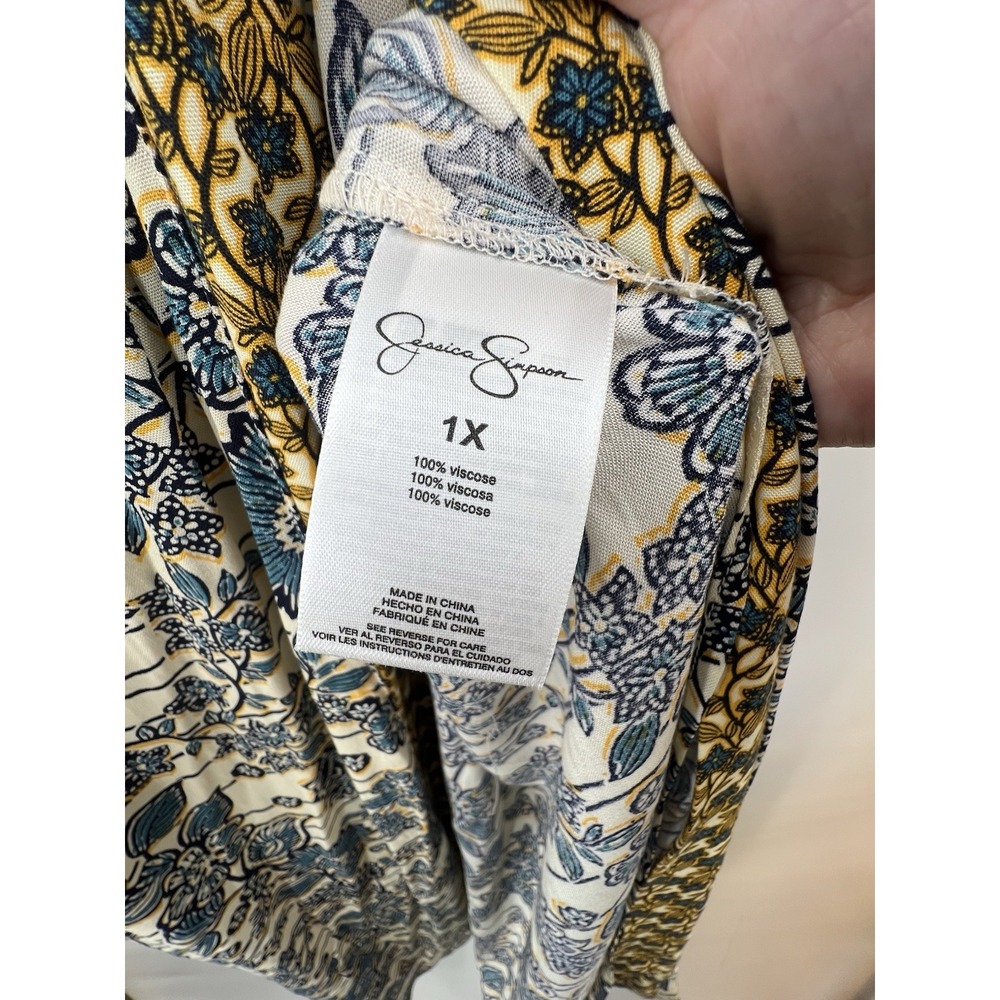 Jessica Simpson Floral Kimono Cardigan Womens 1X Blue Yellow Frozen Dew Boho - Picture 10 of 12